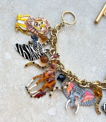 LUNCH AT THE RITZ Signed Safari Animals Charm Bracelet Enamel Rhinestones