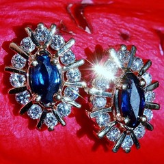 14k yellow gold earrings 0.68ct natural, treated sapphire dia stud 2.35gr N3717