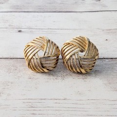 Vintage Earrings for Pierced Ears Five Sided Gold Tone Statement