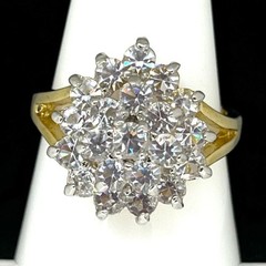 Vintage 1980s CZ Cocktail Ring Size 5 Halo Dome Two Tone Gold Plated – 14G