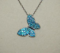 VINTAGE JEWELRY Necklace Blue Crystals Butterfly Pendant Chain