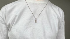 14K Solid White Gold Letter B Initial Diamond Pendant Necklace, Seven Diamonds