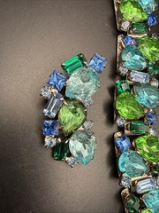 Juliana Style 1950’s Statement Rhinestone Bracelet Clip On’s Rare Blue Green
