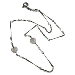 Vintage silver tone Bar Link Chain White Ceramic Hearts Station Necklace 17″