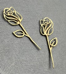 Vintage Rosalie Rose Flower Cottagecore Gold Vermeil 925 Long Stem Drop Earrings