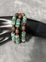 southwestern Style Bracelet Beaded Blue Red Stone triple Strand 7”￼