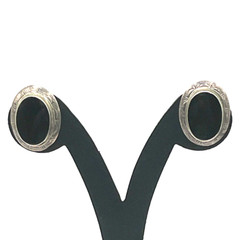 Earrings Southwestern Style Black Onyx Oval Cabochon Post Backs VTG Sterling 925
