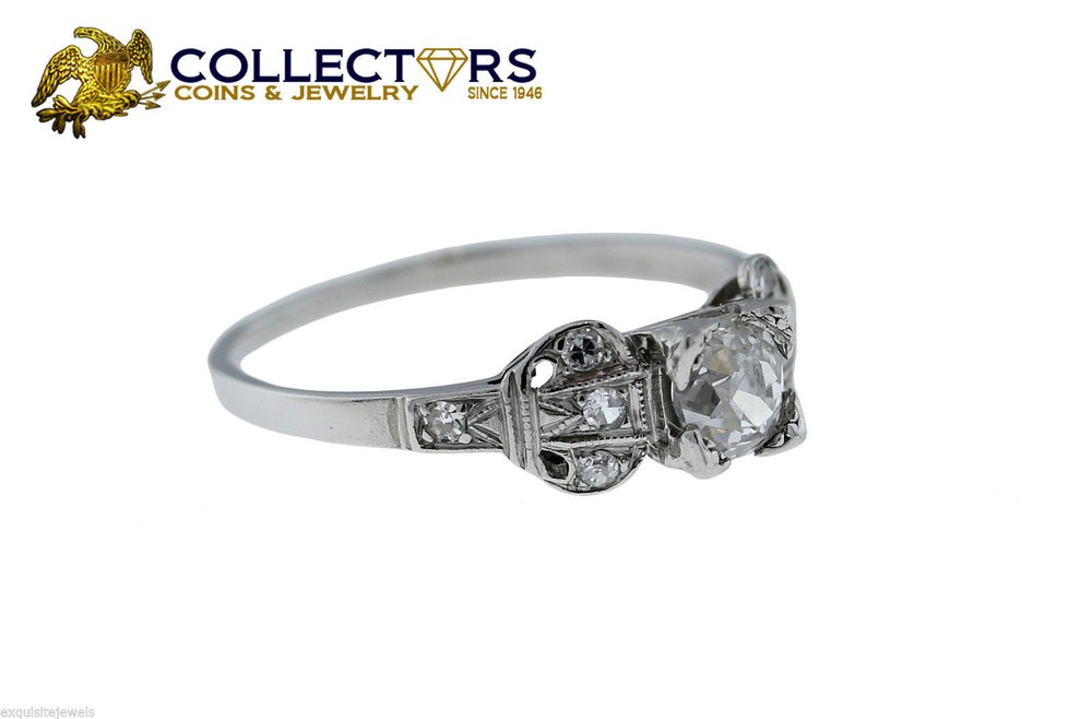 Antique Estate Art Deco Platinum 0.66ct Diamond Engagement Ring Size 8.5 EGL USA