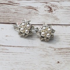 Vintage Clip On Earrings – 5/8″ Faux Pearls – Missing Gems & Cosmetic Issues