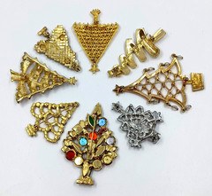 Vintage to Modern Rhinestone CHRISTMAS TREE Pin Brooch Lot of 8