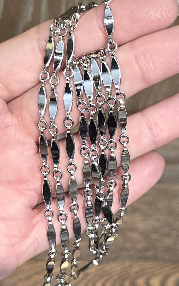 Vintage 40″ Bar Link Long Necklace Rhodium Plated