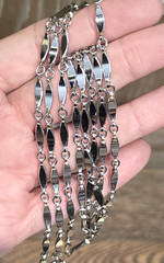 Vintage 40″ Bar Link Long Necklace Rhodium Plated