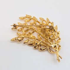 Leaves Leaf Brooch Pin Brushed Gold Tone Fall Autumn Foliage