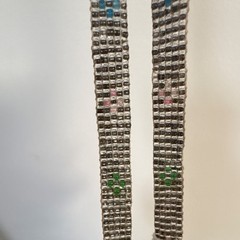 Antique Handmade Beaded Glass Fringe Necklace Silver Pink Blue Green Pre-1920