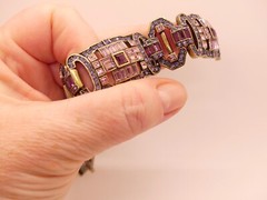 LA VINTAGE art deco style crystal glass rhinestone bracelet Kathy Levine pink
