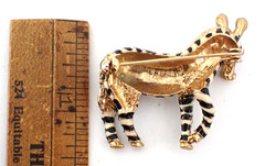 Vintage Costume Enameled Black & White Zebra Brooch African Safari Animals