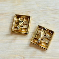 Monet Earrings VTG Clip Signed Dangle Gold Plated Rare McM Retro Square chunky