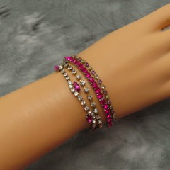 Lot of 4 Rhinestone Bracelets Tennis Vintage Red Pink Clear Crystal Set 938c