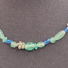 Artisan Ocean Blue Color Glass Beaded Choker Necklace Sea Colors 16 Inch