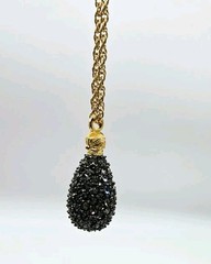 Joan Rivers Egg Pendant Necklace Grey Crystal Gold tone Chain Retired 28 in