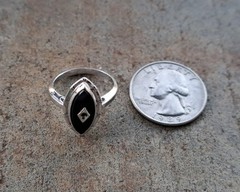 Vintage Art Deco Sterling Silver And Black Onyx Marquis Ring Missing Stone 7.5
