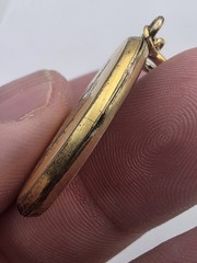 1938 Vintage Gold Plated Oval Locket “BTF” Monogram – Young Man + Red Tractor
