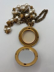 Signed Miriam Haskell Locket Necklace Faux Baroque Pearls Gold Tone VTG
