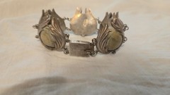 vintage 1940s Mexico Sterling Silver 58.9g Flame Pod Panel Bracelet w/Opaque…