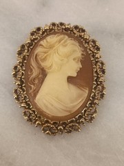 Vintage 1960s -1980s Signed BJ Faux Cameo Brooch Pin Costume Jewelry.