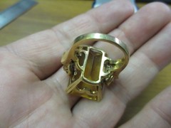 Vintage 14KT Solid Yellow Gold Huge (26mm x 17mm) Yellow Topaz Ring w/ Ruby & Di
