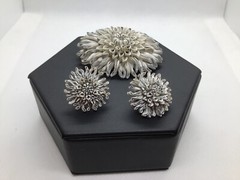 Vintage 1950’s Bubbleite Featherlight Celluloid Floral Brooch & Clip Earring Set