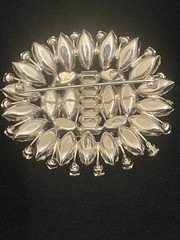 VTG Pale Green Navette Baguette Prong Set Brooch Pink Accents BUDDING FLOWER