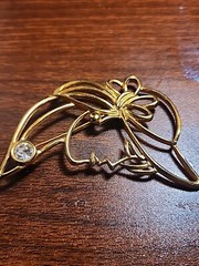 Tona Signed Lady Brooch With A Clear Rhinestone Pendant 3in X 2in