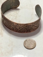 Art Nouveau Style Vintage Solid Copper Cuff Bracelet With Grapes & Leaves Design