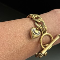 Vintage Juicy Couture Heart Charm Gold tone Link Bracelet 7″