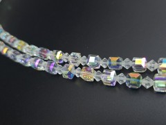 Vintage Aurora Borealis Crystal Glass Bead Necklace Double Strand 24″