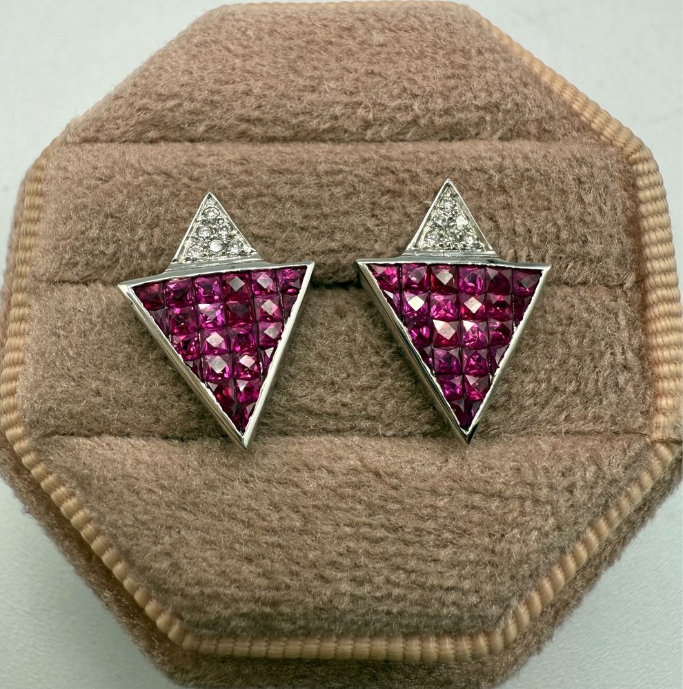 18 Karat White Gold 2.01ctw Ruby & .05ctw Diamond Earrings