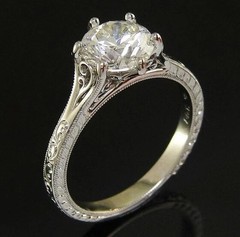Art Deco Style Round Lab Created Diamond 14K White Gold FN Filigree Wedding Ring
