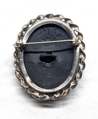 Vintage Silver Tone Black White Portrait Cameo Brooch Pin Button Conversion Sign
