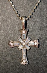 Vtg Juicy Couture Gold Tone Cross Pendant Necklace AB Rhinestone Baguette Crown