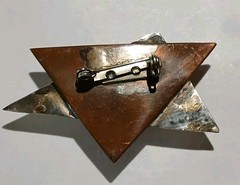 Vtg Mid Century Brutalist Copper Silver Art Dichroic Glass Star Brooch Pin