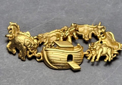 Vintage OAJC Noah’s Ark Bracelet & Brooch Set Gold Tone Animals Original America