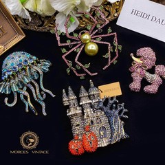 HEI Antique Gold Austrian Crystal Kingfisher Butterfly Love Heart Unicorn Brooch