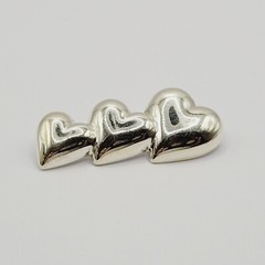 Triple Heart Graduated Sized Puffy Look Sterling Silver 925 Brooch Pin Thailand