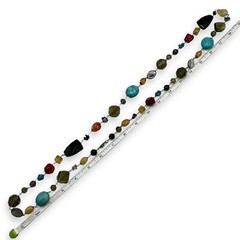 Vintage BOHO STATEMENT Necklace Multi Gemstones MOP Turquoise Etc 41” Fabulous!