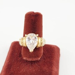 Vtg Sz 7 Ring Cocktail ESPO Lg Teardrop Cubic Zirconia 14KTGE Jewelry Esposito