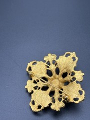 Gold Tone Floral Brooch Earrings Set Statement Purple Blue Green Dangle Drop