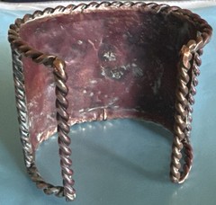 Vtg unsigned Mid Century Modernist Brutalist Silver Copper Cuff Bracelet