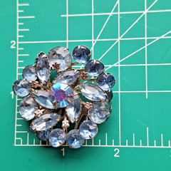 Vintage Blue Rhinestone Layered Cluster Brooch, Aurora Borealis Center