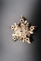 Vtg Gold Tone Starburst Hexagon & Marquise Cut Amber & Yellow Rhinestone Brooch